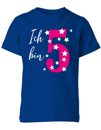 T-Shirt 5 Geburtstag ich bin 5 in Pink mit Sterne verziert für Mädchen Royalblau