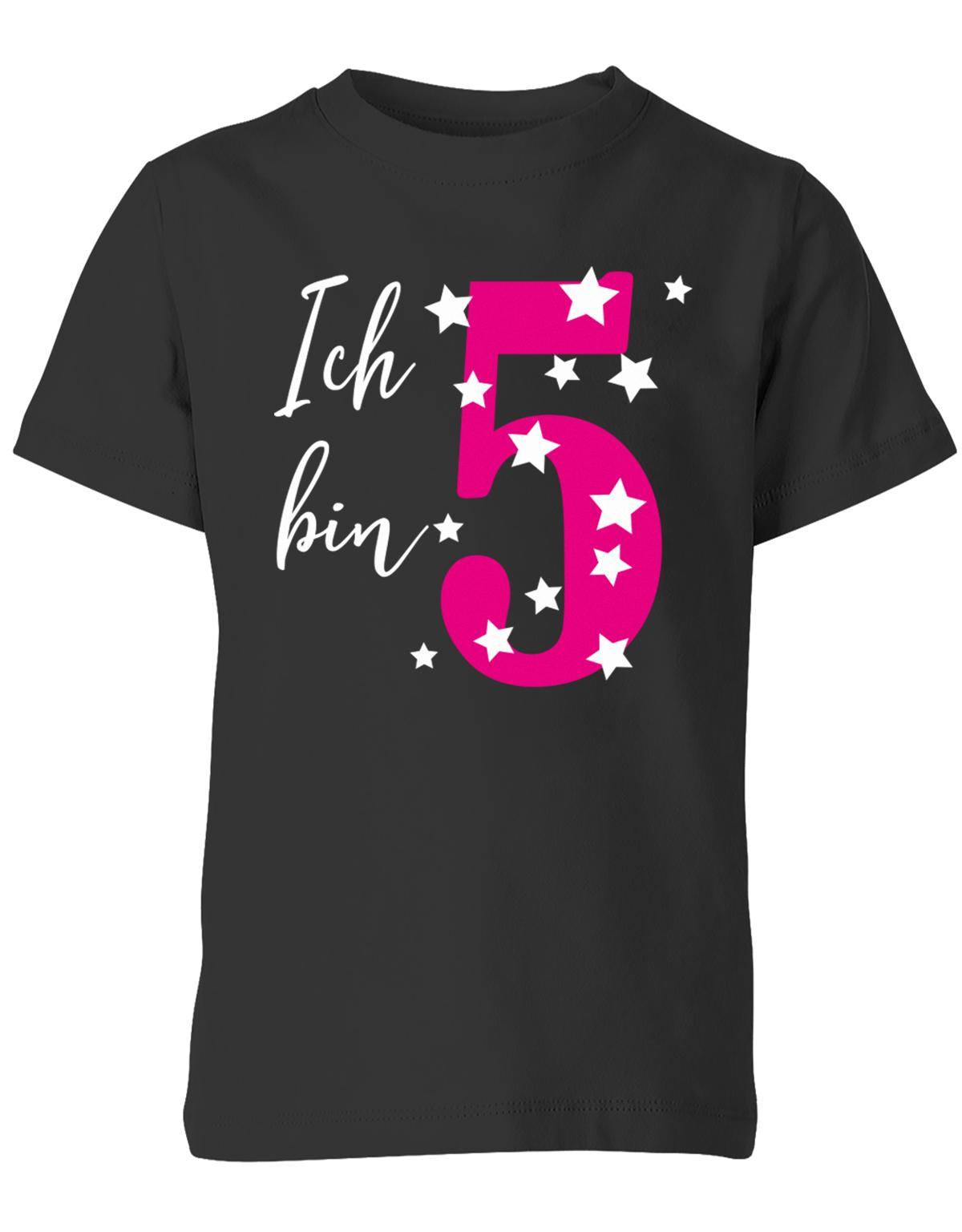 T-Shirt 5 Geburtstag ich bin 5 in Pink mit Sterne verziert für Mädchen SChwarz