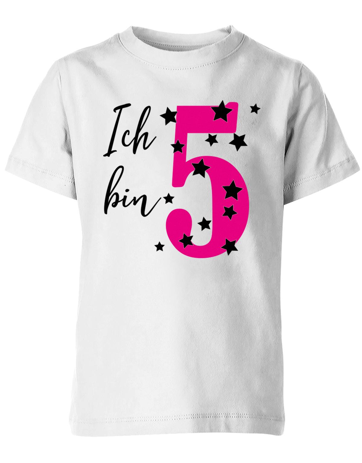 T-Shirt 5 Geburtstag ich bin 5 in Pink mit Sterne verziert für Mädchen Weiss