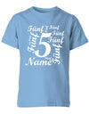 ich-bin-5-viele-fuenfen-mit-name-geburtstag-kinder-shirt-hellblau
