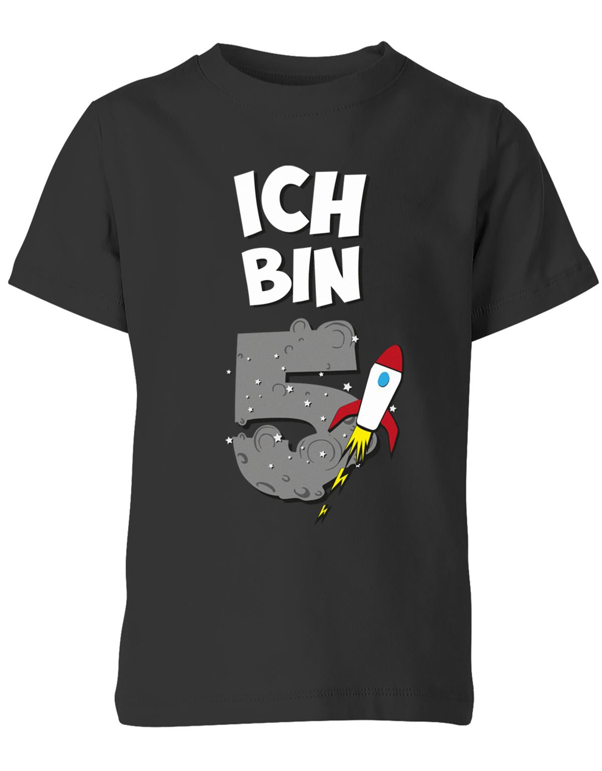 ich-bin-5-weltraum-rakete-planet-geburtstag-kinder-shirt-schwarz