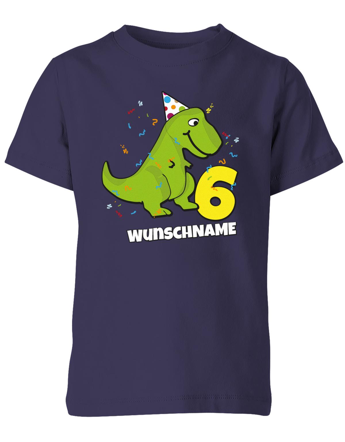 ich-bin-6-Dinosaurier-t-rex-wunschname-geburtstag-kinder-shirt-navy