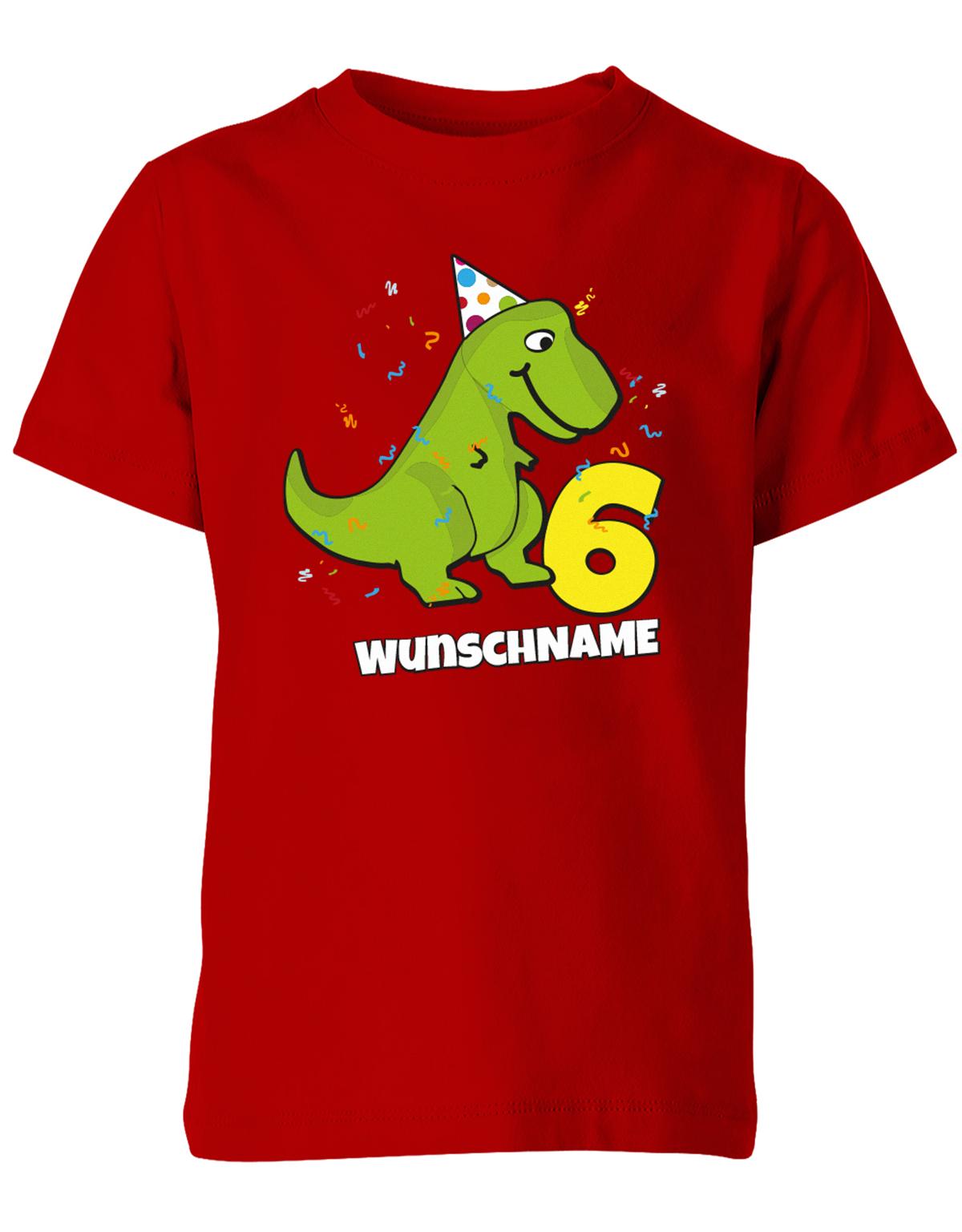 ich-bin-6-Dinosaurier-t-rex-wunschname-geburtstag-kinder-shirt-rot
