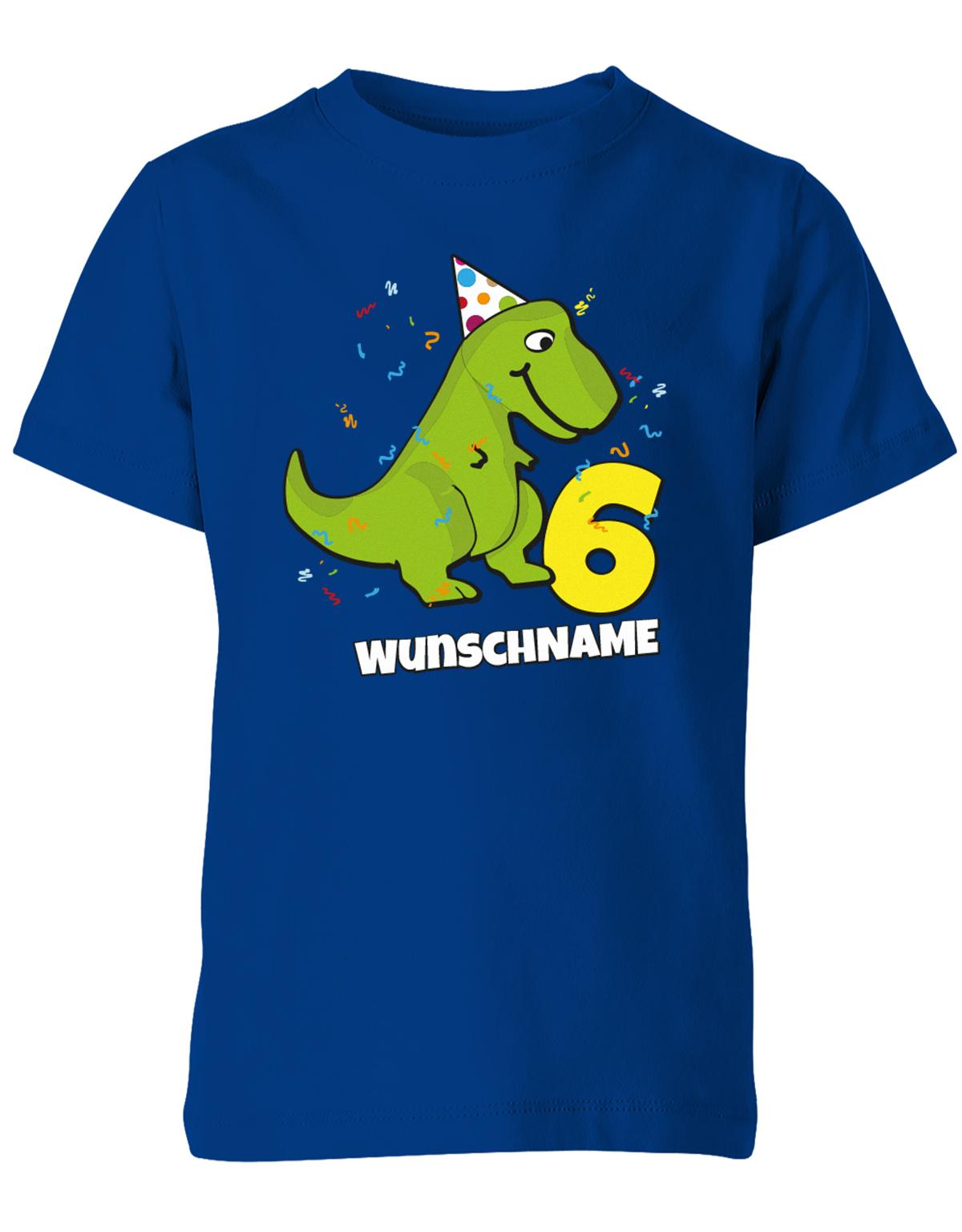 ich-bin-6-Dinosaurier-t-rex-wunschname-geburtstag-kinder-shirt-royalblau