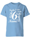ich-bin-6-viele-sechsen-mit-name-geburtstag-kinder-shirt-hellblau