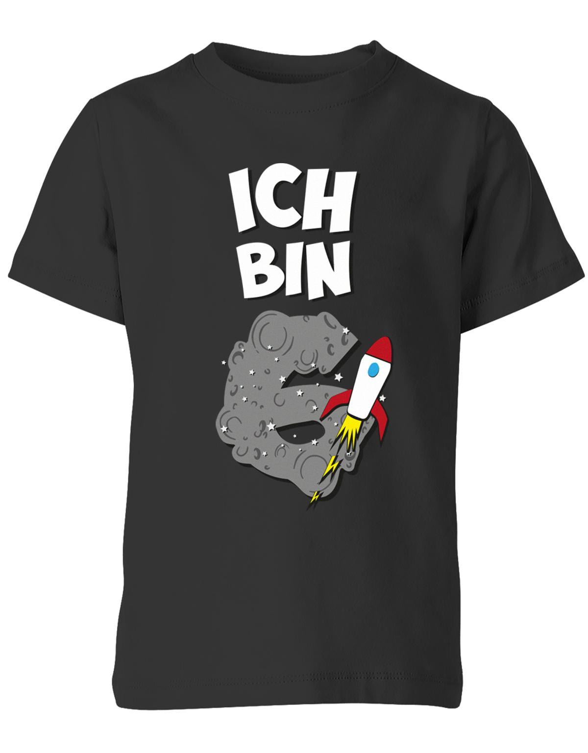 ich-bin-6-weltraum-rakete-planet-geburtstag-kinder-shirt-schwarz
