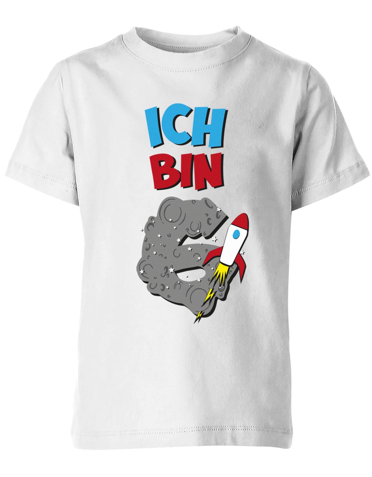 ich-bin-6-weltraum-rakete-planet-geburtstag-kinder-shirt-weiss