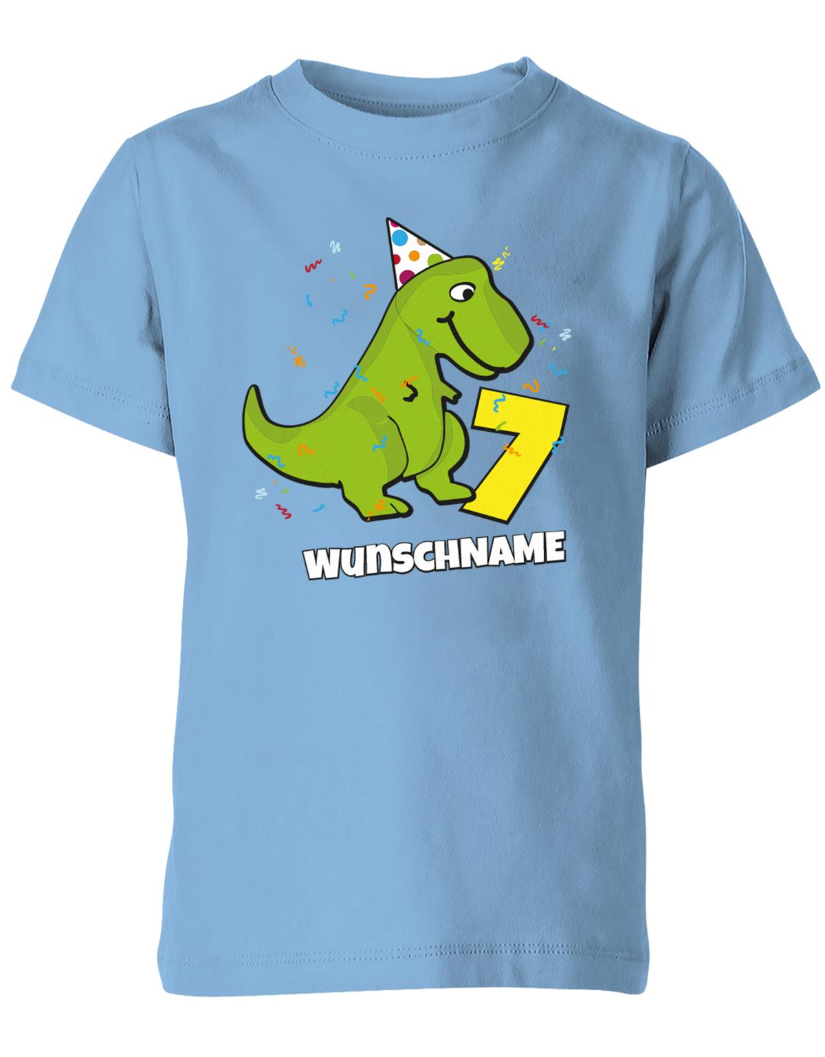ich-bin-7-Dinosaurier-t-rex-wunschname-geburtstag-kinder-shirt-hellblau