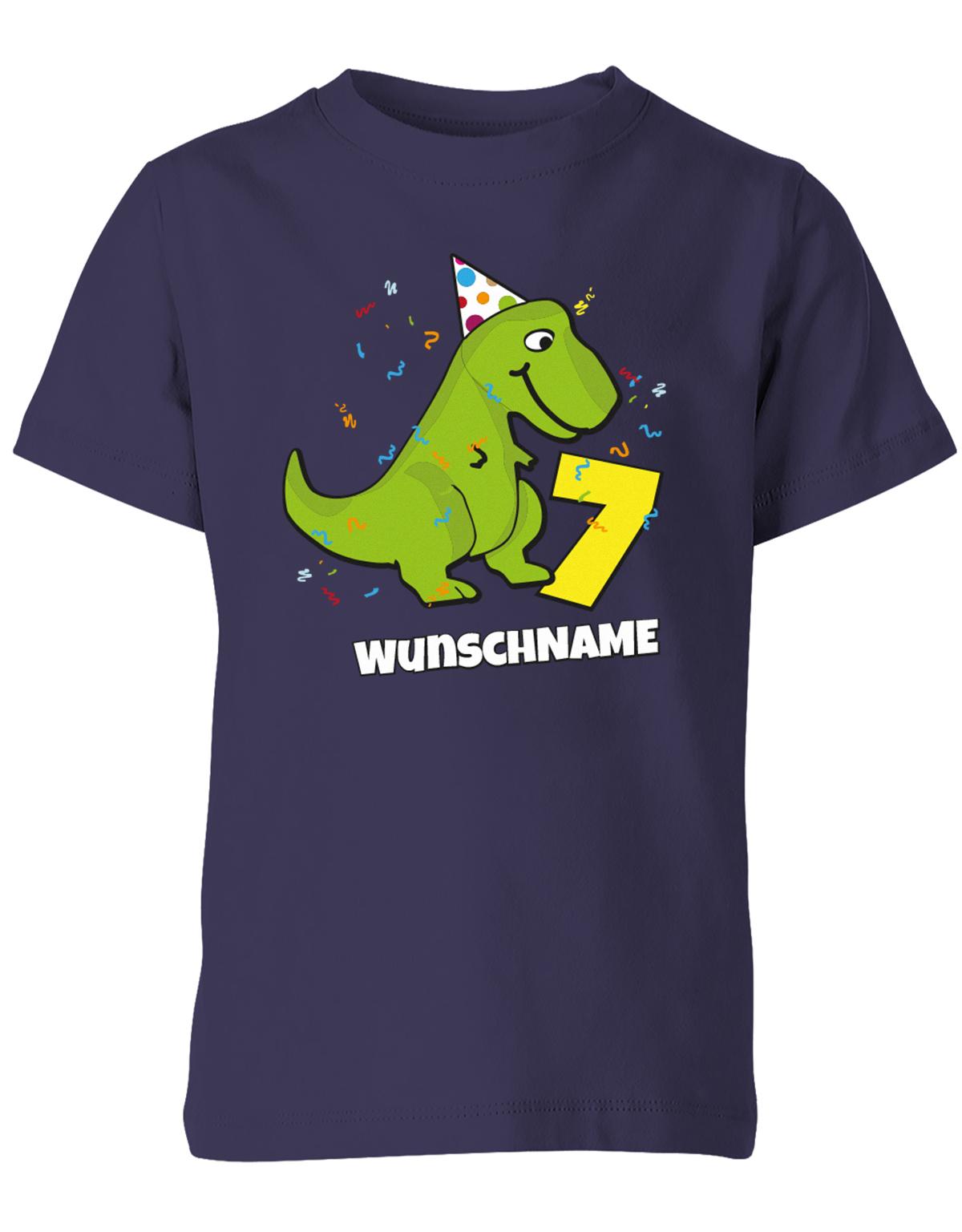 ich-bin-7-Dinosaurier-t-rex-wunschname-geburtstag-kinder-shirt-navy