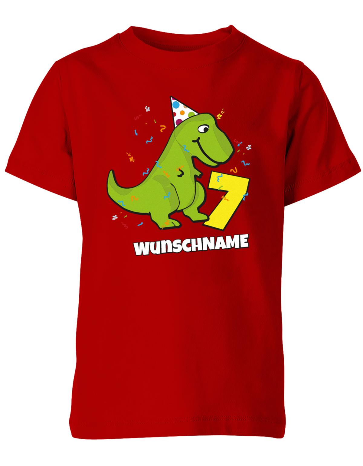 ich-bin-7-Dinosaurier-t-rex-wunschname-geburtstag-kinder-shirt-rot