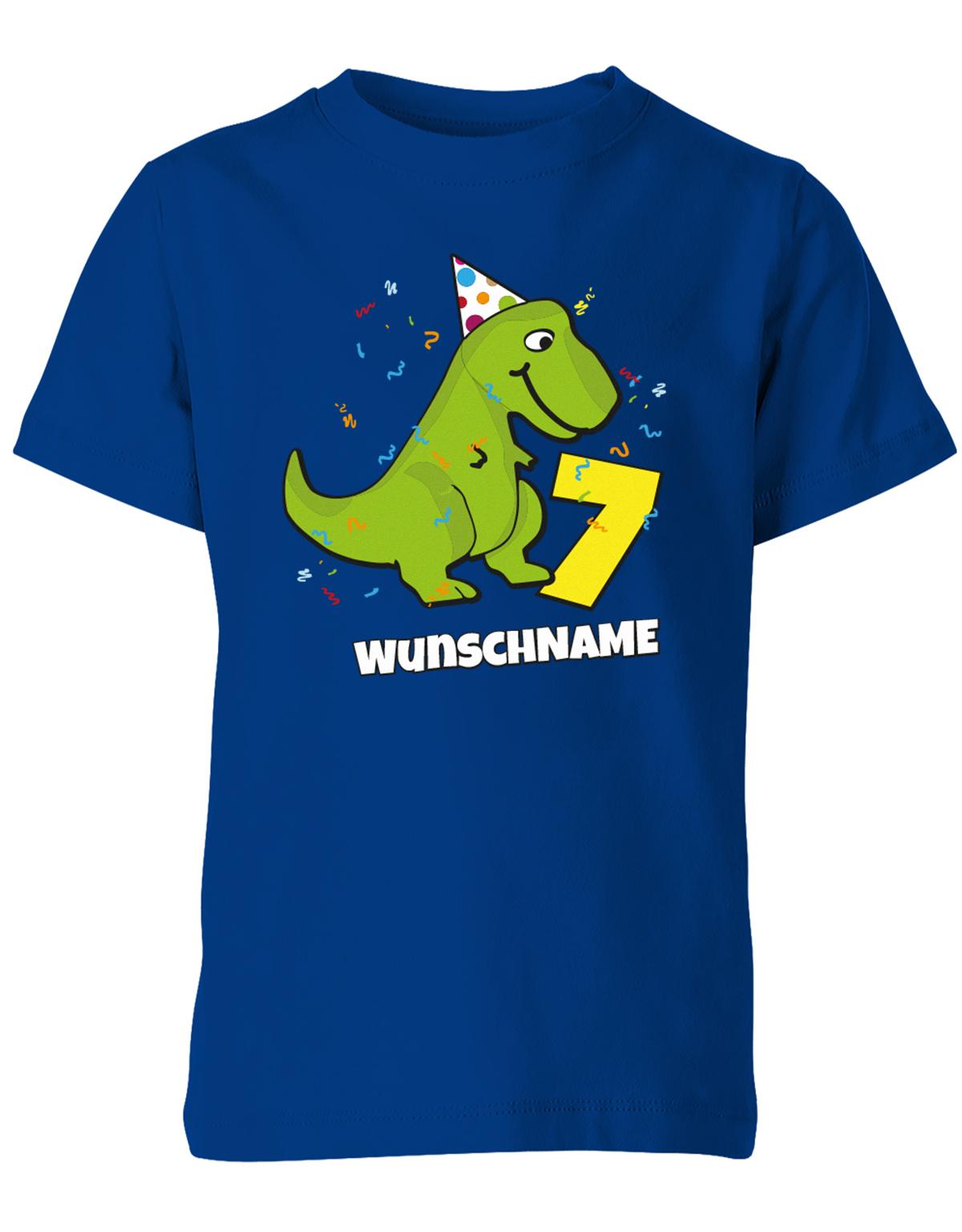 ich-bin-7-Dinosaurier-t-rex-wunschname-geburtstag-kinder-shirt-royalblau