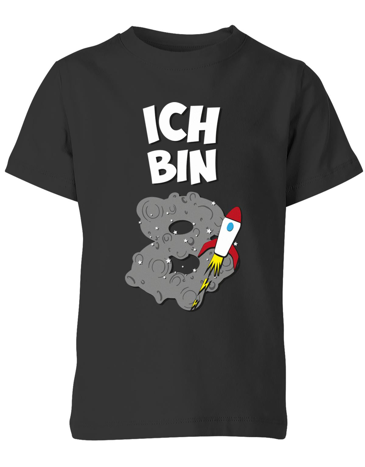 ich-bin-8-weltraum-rakete-planet-geburtstag-kinder-shirt-schwarz