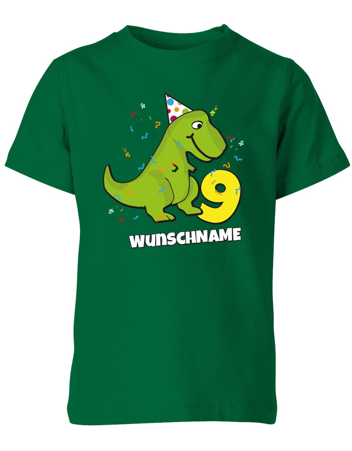 ich-bin-9-Dinosaurier-t-rex-wunschname-geburtstag-kinder-shirt-gruen