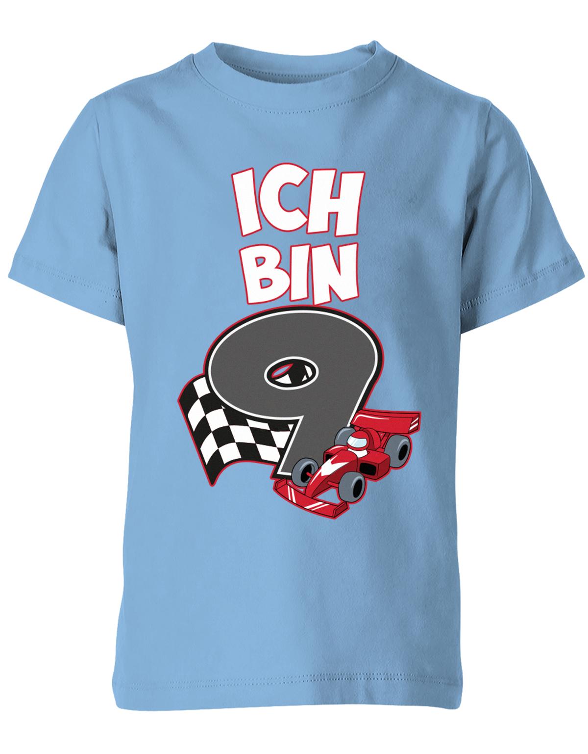 ich-bin-9-autorennen-rennwagen-geburtstag-rennfahrer-kinder-shirt-hellblau