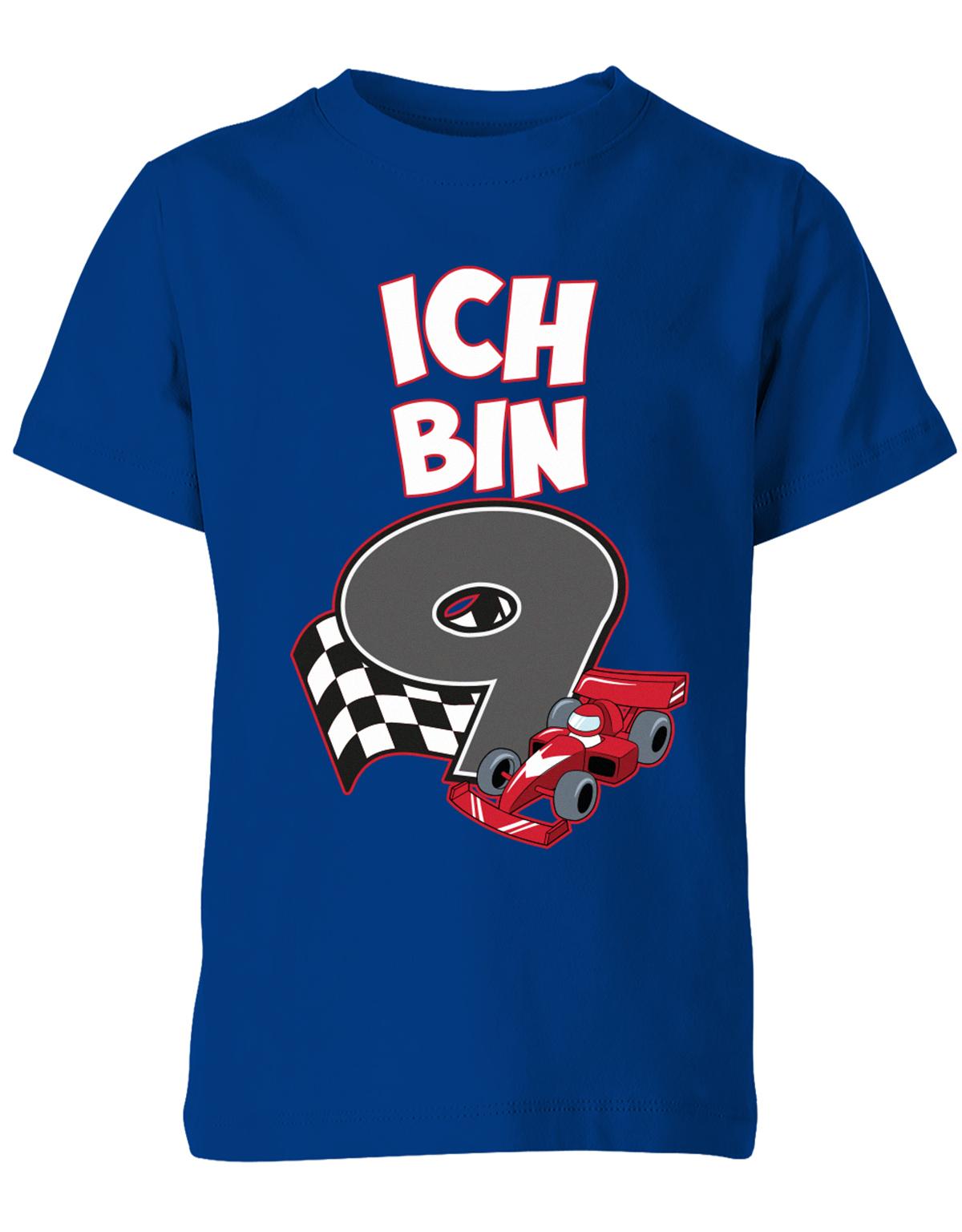 ich-bin-9-autorennen-rennwagen-geburtstag-rennfahrer-kinder-shirt-royalblau