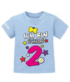 T Shirt 2 Geburtstag Mädchen Baby. Ich bin schon 2 mit Schmetterling, Sterne und Blümchen. Hellblau