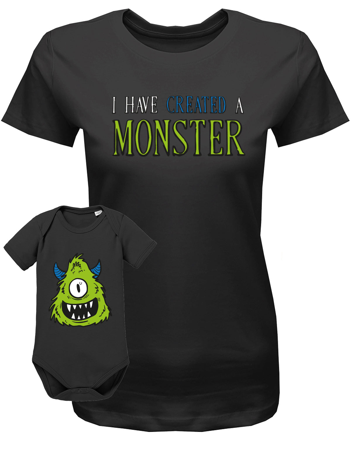 I have created a Monster - Monster - Partnerlook - Papa T-Shirt - Baby Body - Set Mama Kind Schwarz