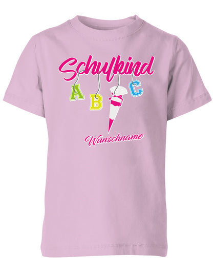 Schulkind ABC Schultüte Wunschname Blau oder Pink Einschulung Kinder T-Shirt Rosa Pink