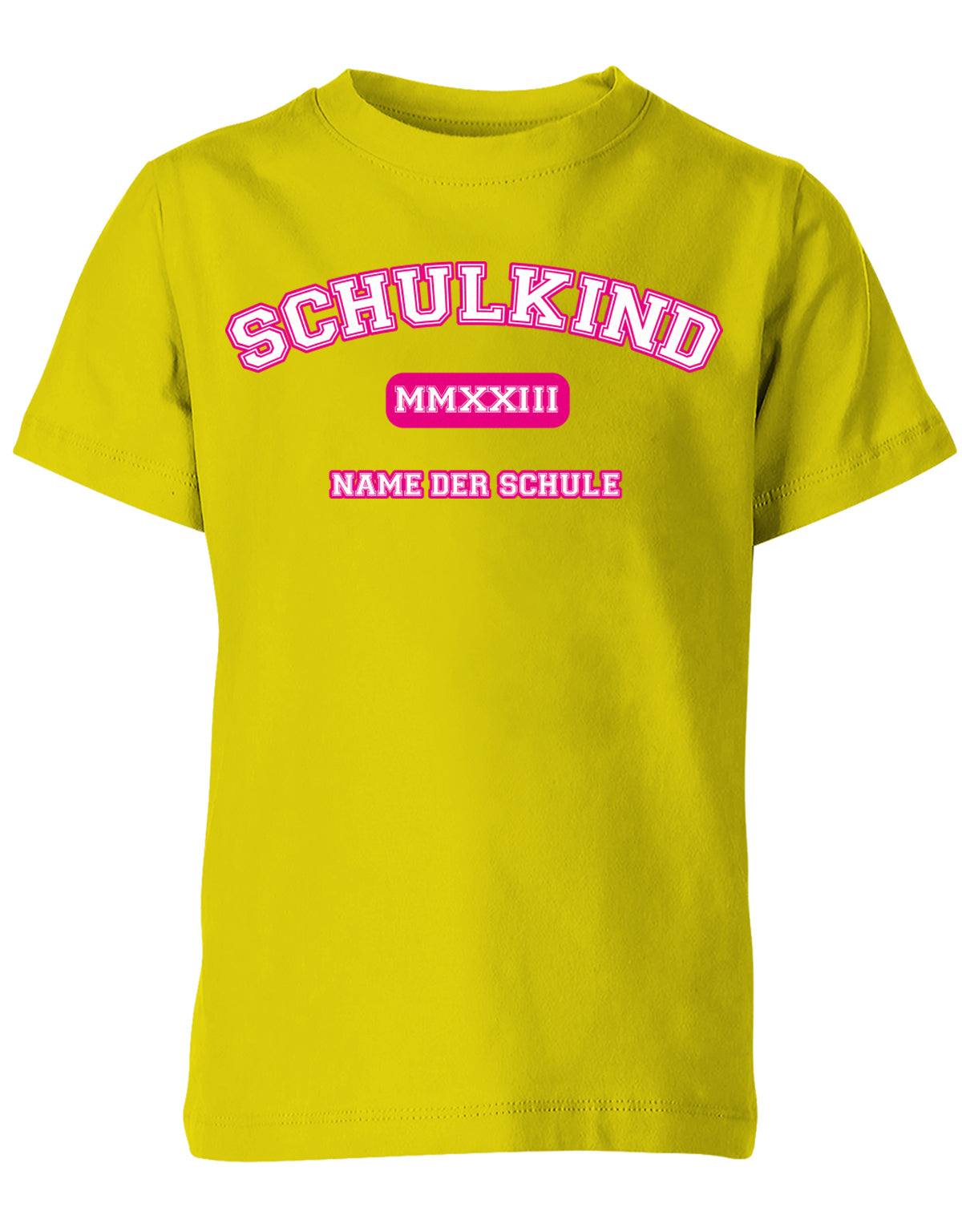 Schulkind 2023 - High-School Design Römischen Jahreszahl Einschulung T-Shirt Pink Gelb