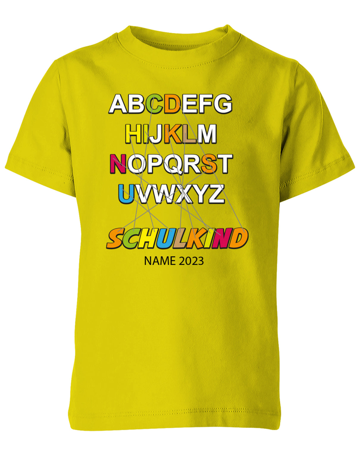 Schulkind Alphabet ABC mit Name - Einschulung T-Shirt Gelb