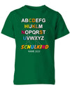 Schulkind Alphabet ABC mit Name - Einschulung T-Shirt Grün tshirt_bedrucken_shirt_bedruckt_bedrucktes_tshirt_textildruck_shirt_personalisieren_top_bedrucken_geschenk_fun_shirt_lustige_sprüche_einschulung