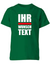 Kinder Tshirt mit Wunschtext.  Große Buchstaben mit Balken Block Style untereinander. Grün