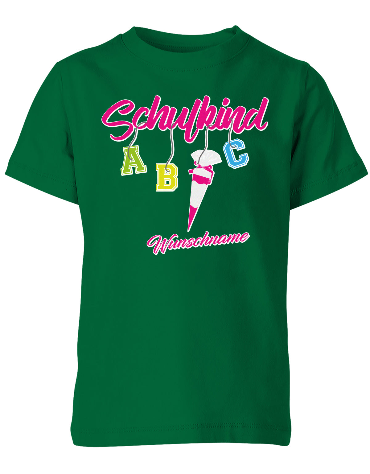 Schulkind ABC Schultüte Wunschname Blau oder Pink Einschulung Kinder T-Shirt Grün pink