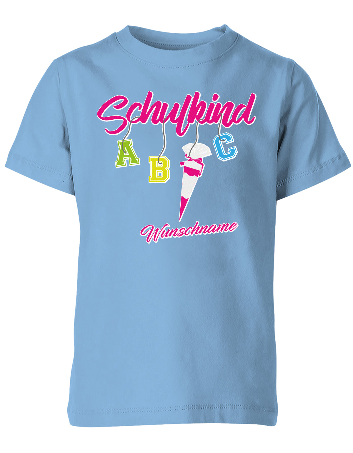 Schulkind ABC Schultüte Wunschname Blau oder Pink Einschulung Kinder T-Shirt  Hellblau pink