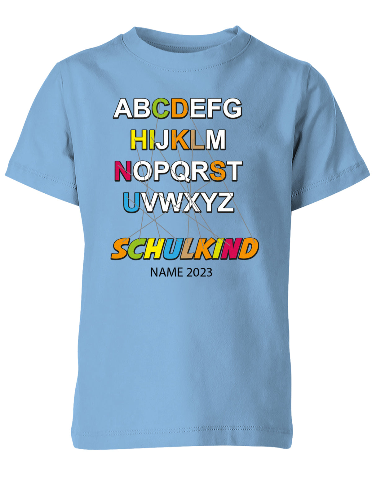 Schulkind Alphabet ABC mit Name - Einschulung T-Shirt hellblau