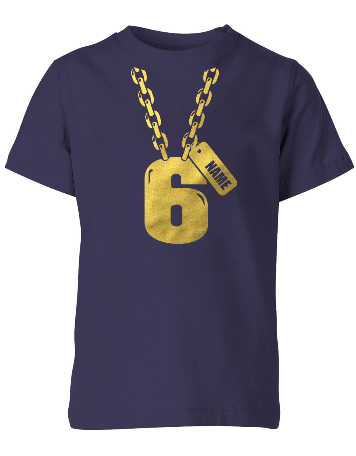 Geburtstags T-Shirt 6 Jahre Junge und Mädchen Goldene Kette 6 mit Name