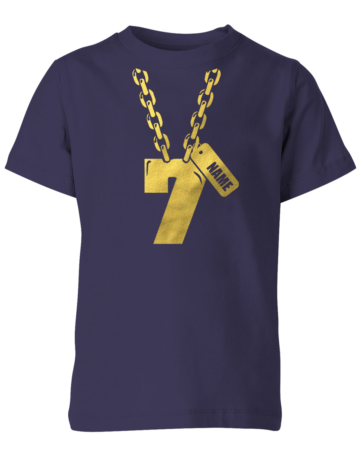 Geburtstags T-Shirt 7 Jahre Junge und Mädchen Goldene Kette 7 mit Name