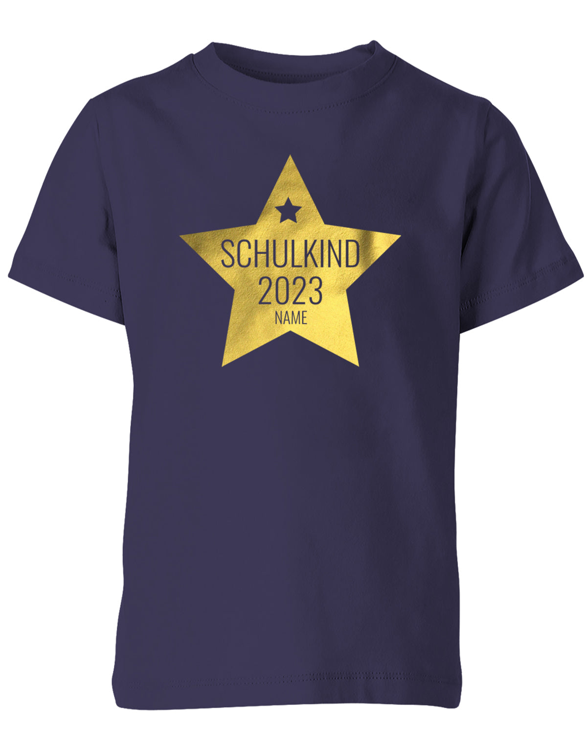 Goldener Stern Schulkind 2023 mit Name -Einschulung T-Shirt Navy