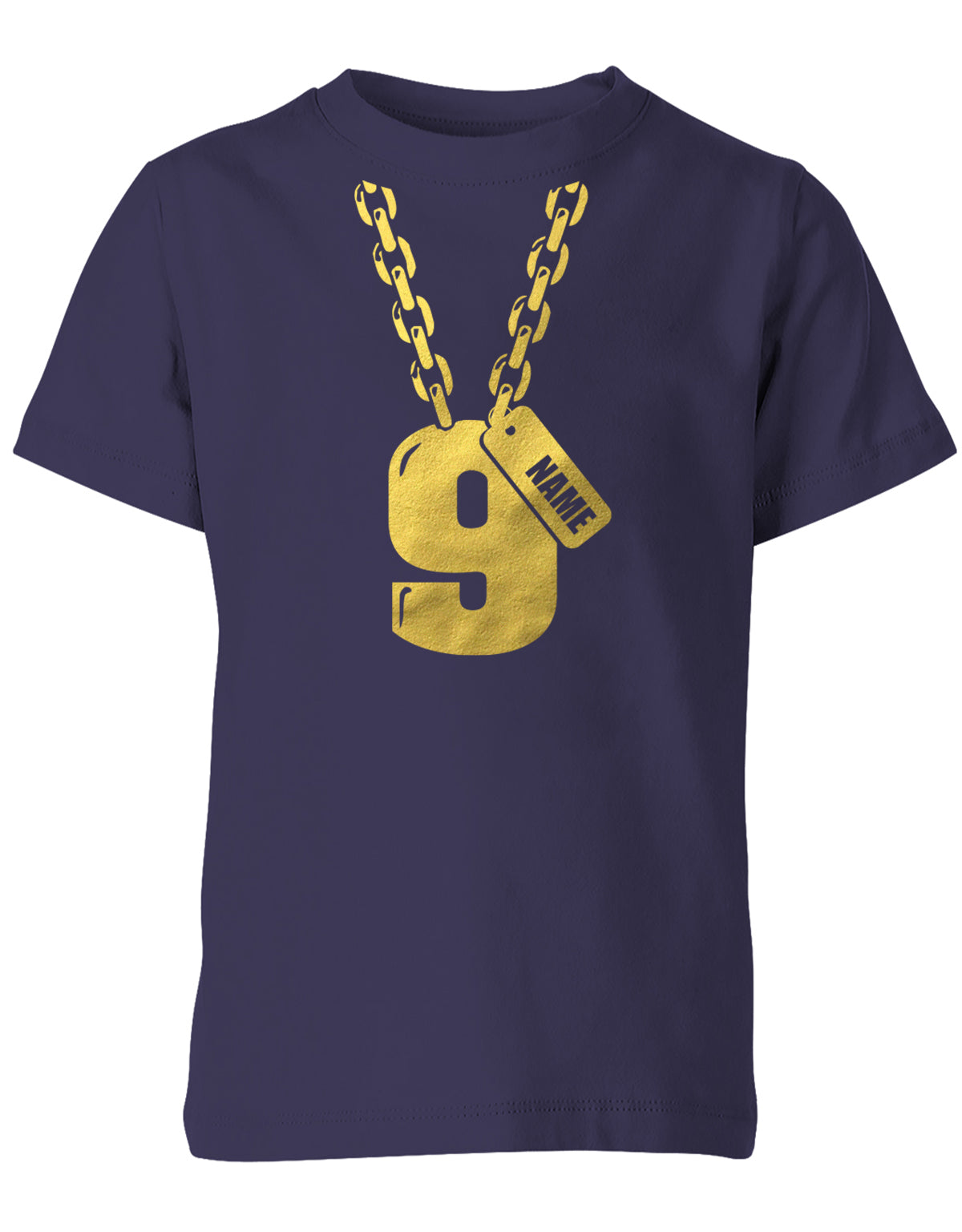 Geburtstags T-Shirt 9 Jahre Junge und Mädchen Goldene Kette 9 mit Name