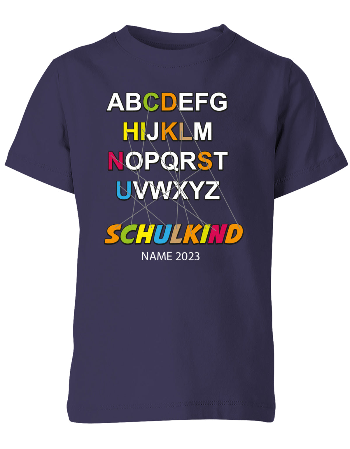 Schulkind Alphabet ABC mit Name - Einschulung T-Shirt Navy