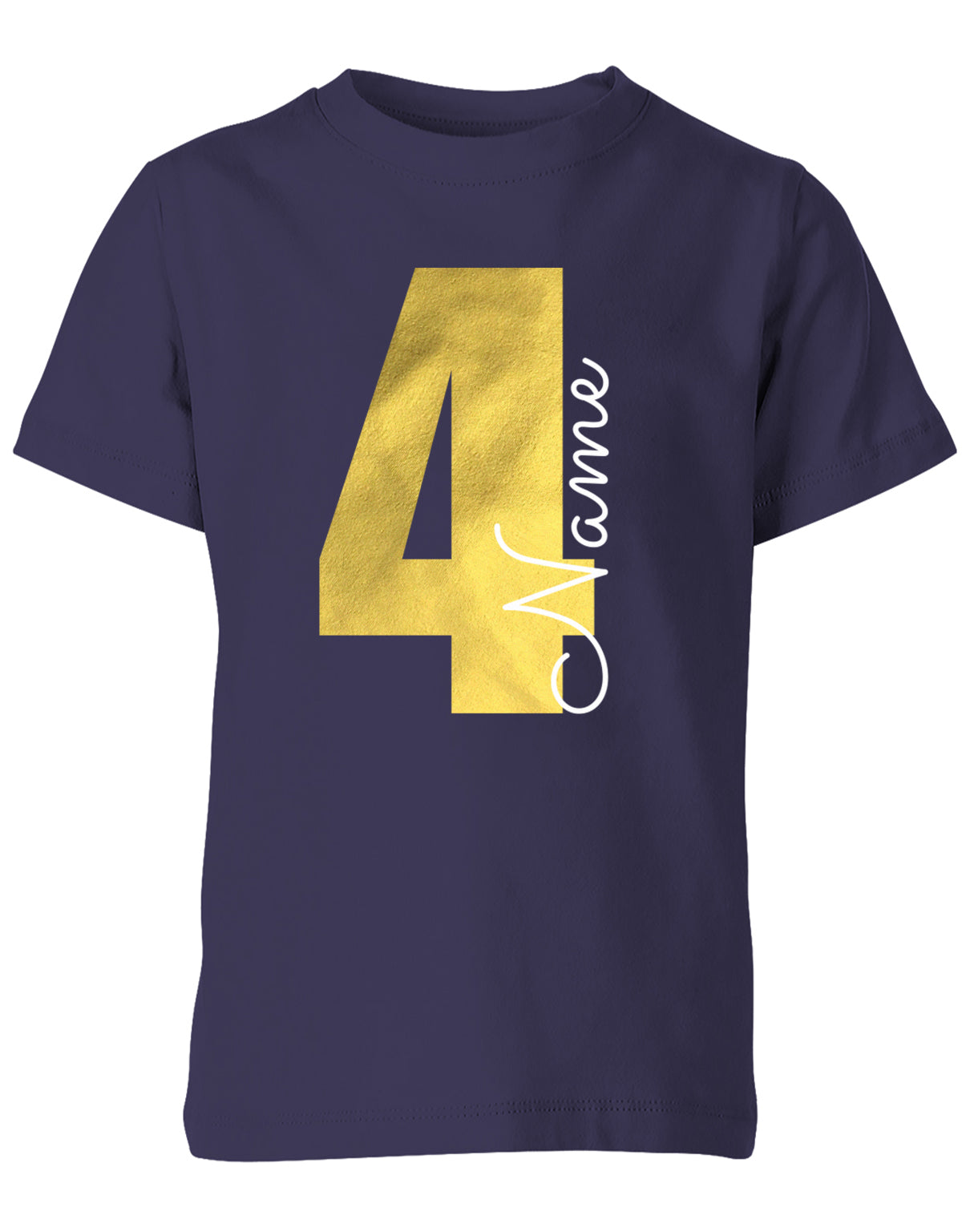Geburtstags T-Shirt 4 Jahre Junge und Mädchen Goldene 4 mit Namen Navy