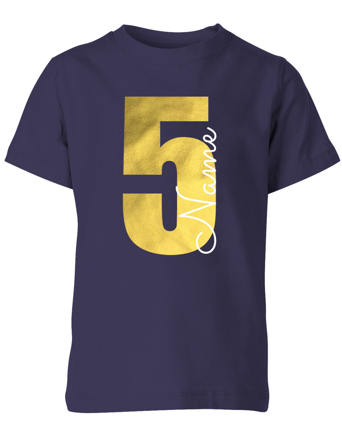 Geburtstags T-Shirt 5 Jahre Junge und Mädchen Goldene 5 mit Namen Navy