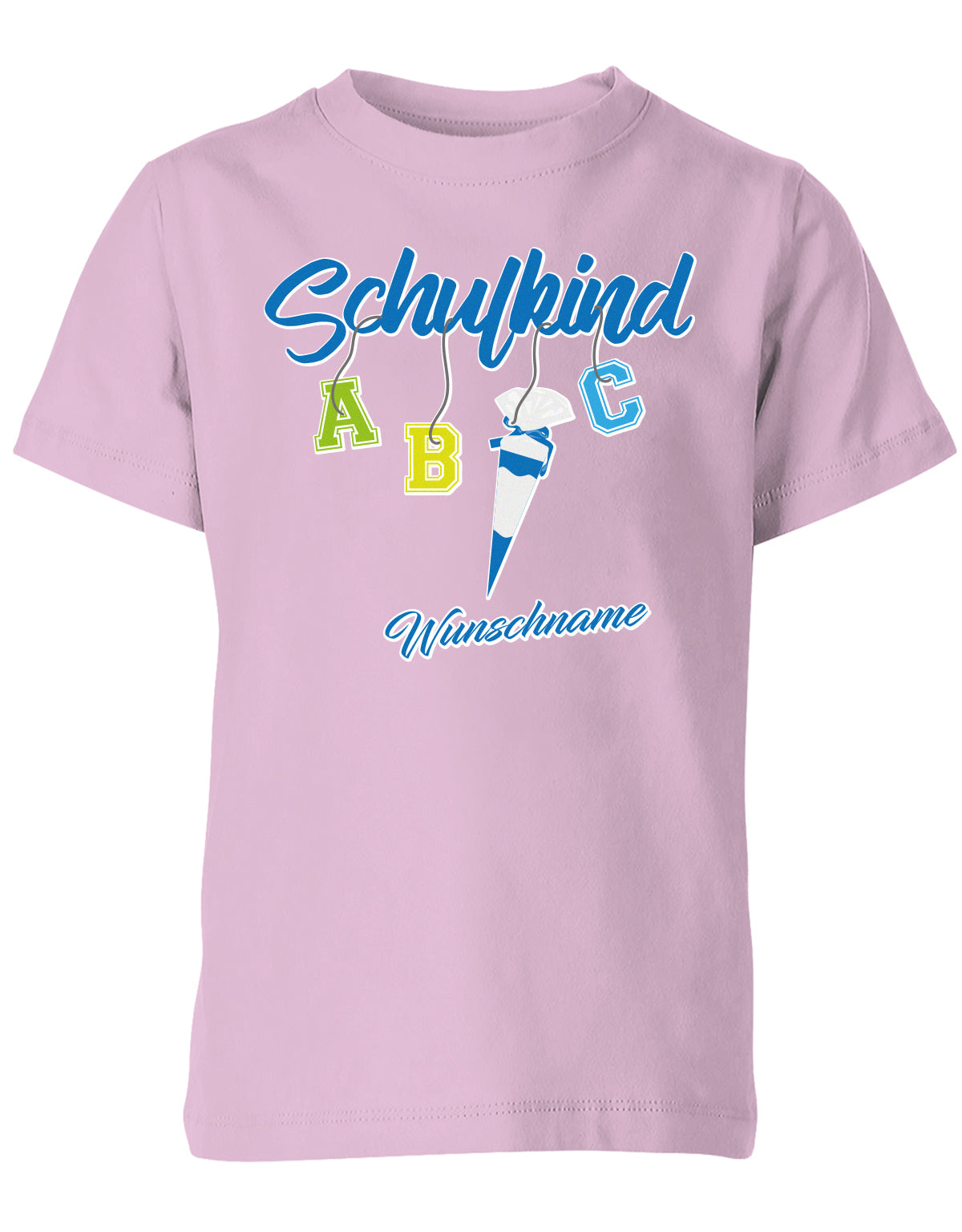 Schulkind ABC Schultüte Wunschname Blau oder Pink Einschulung Kinder T-Shirt Rosa Blau