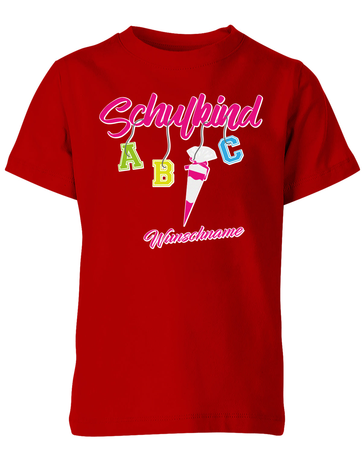 Schulkind ABC Schultüte Wunschname Blau oder Pink Einschulung Kinder T-Shirt Rot Pink