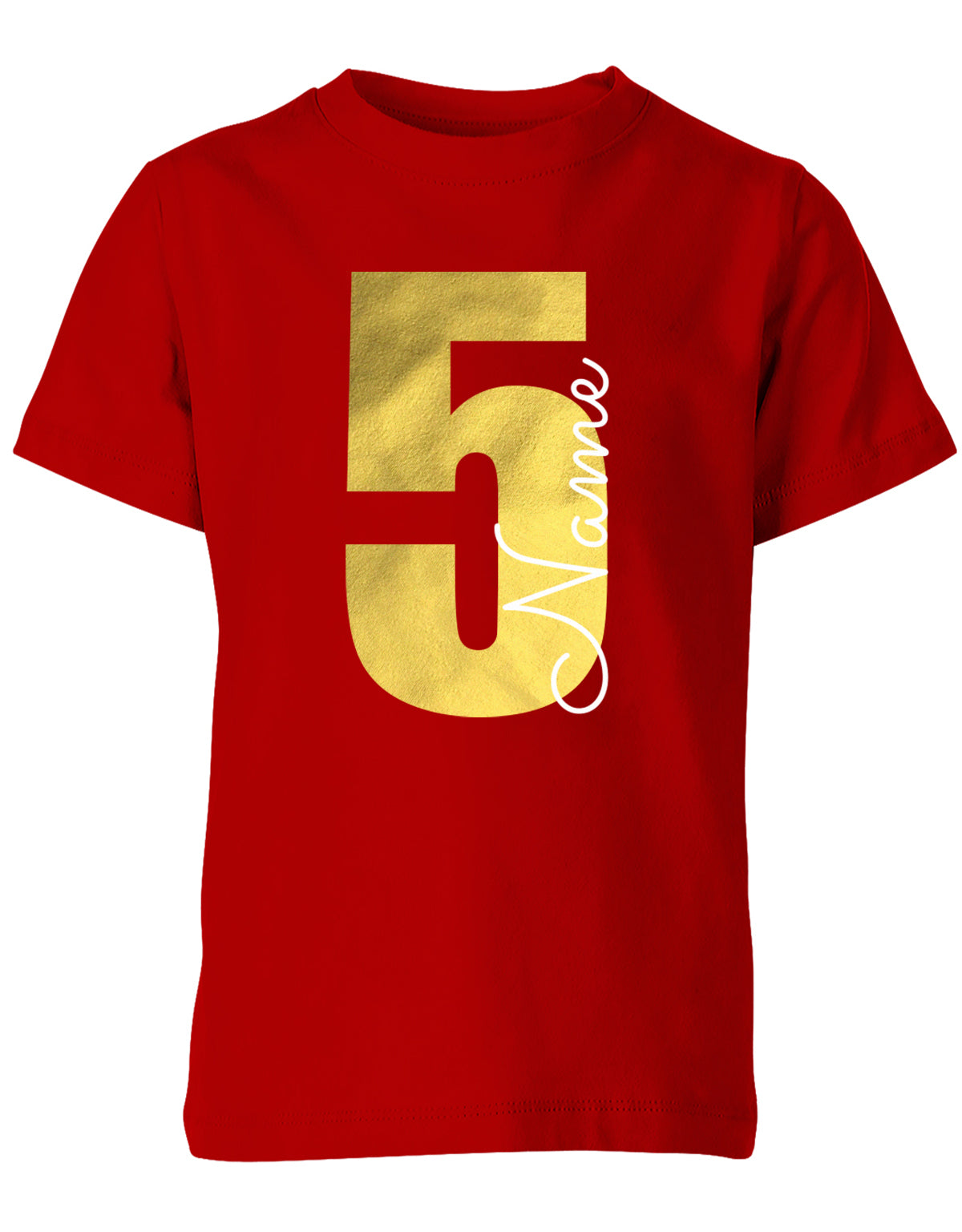 Geburtstags T-Shirt 5 Jahre Junge und Mädchen Goldene 5 mit Namen Rot