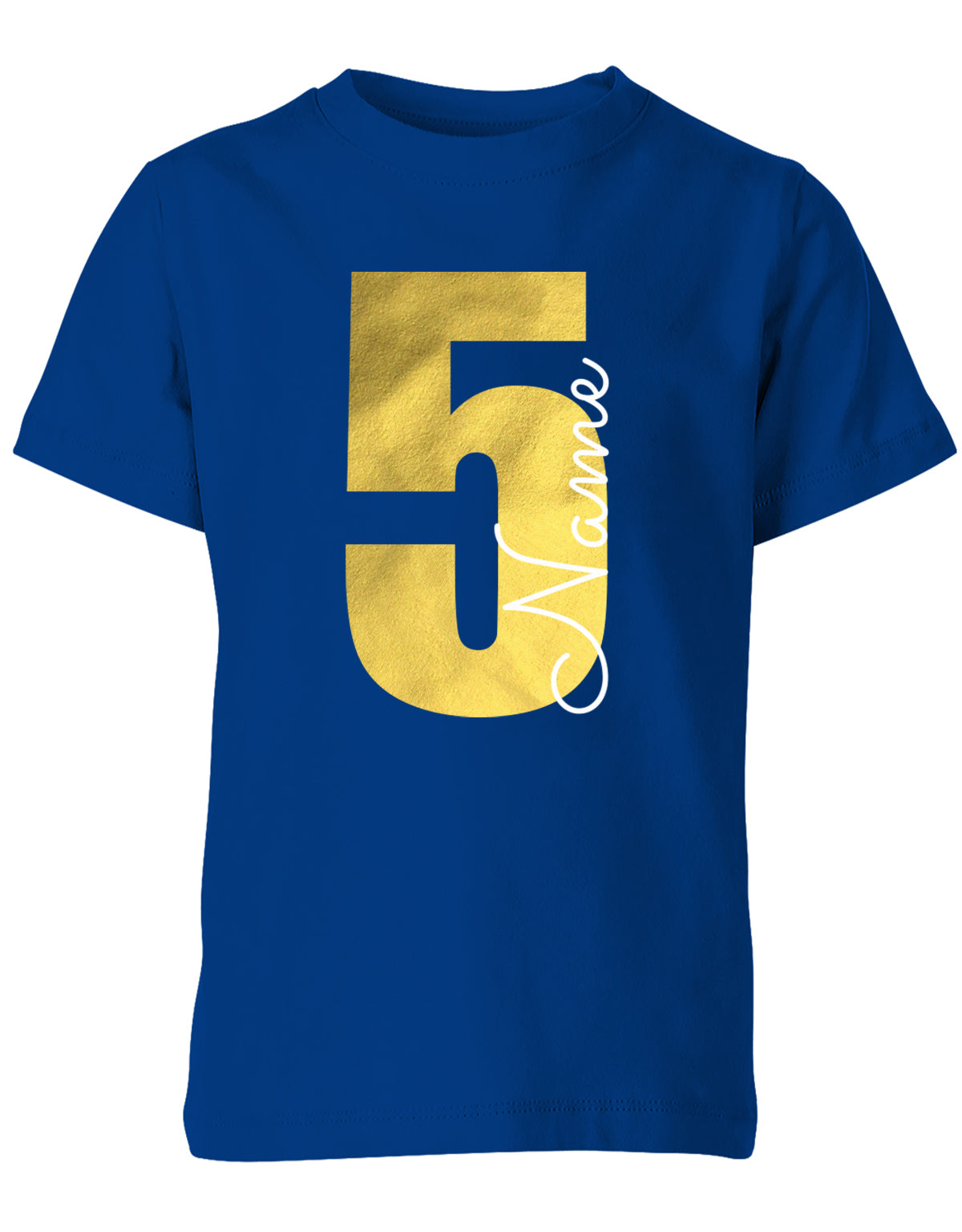Geburtstags T-Shirt 5 Jahre Junge und Mädchen Goldene 5 mit Namen Royalblau
