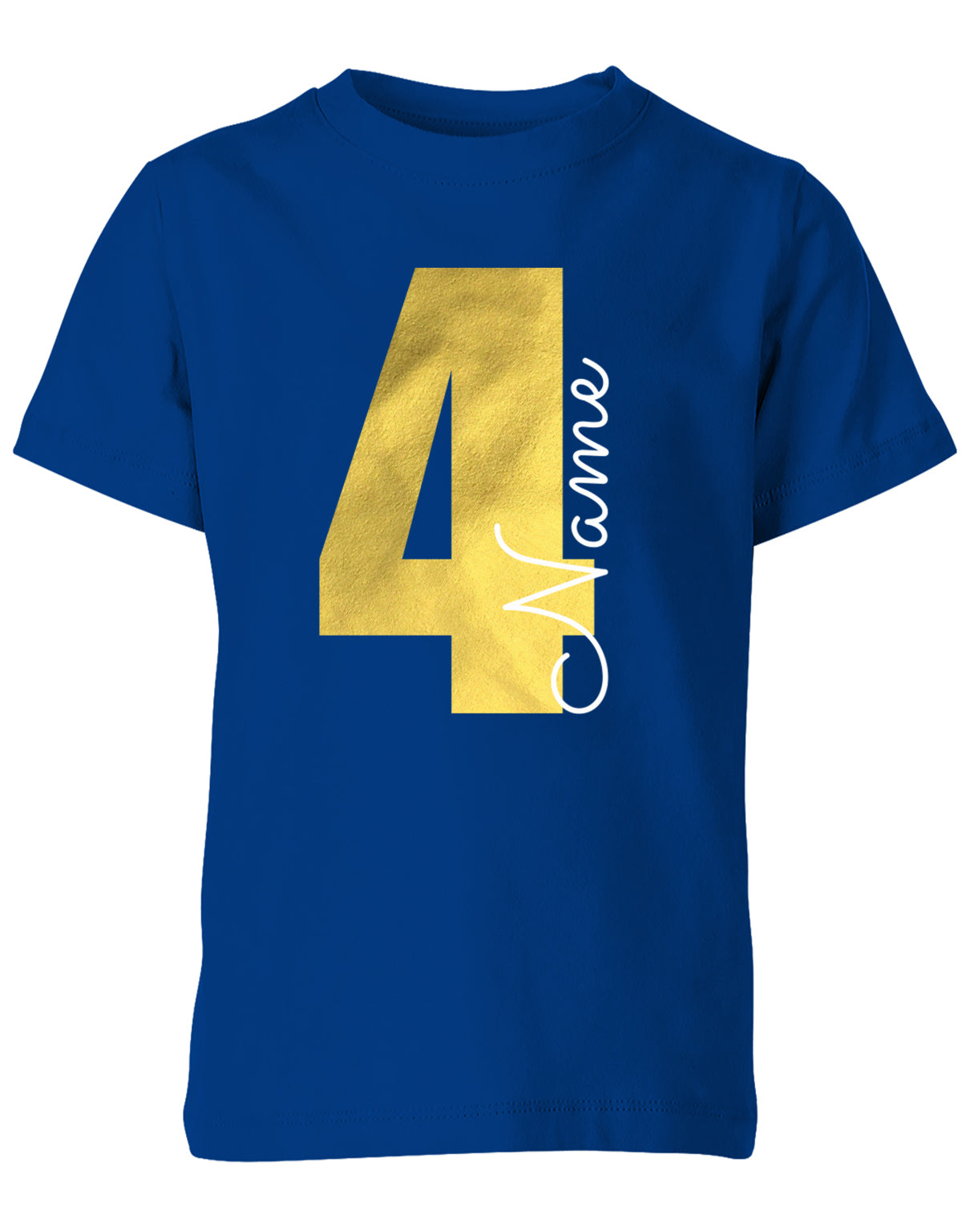 Geburtstags T-Shirt 4 Jahre Junge und Mädchen Goldene 4 mit Namen Royalblau