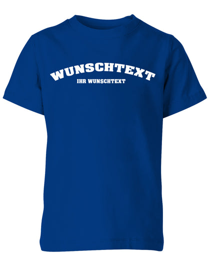 Kinder Tshirt mit Wunschtext.  Abgerundeter Text im Collage-Style. Royalblau