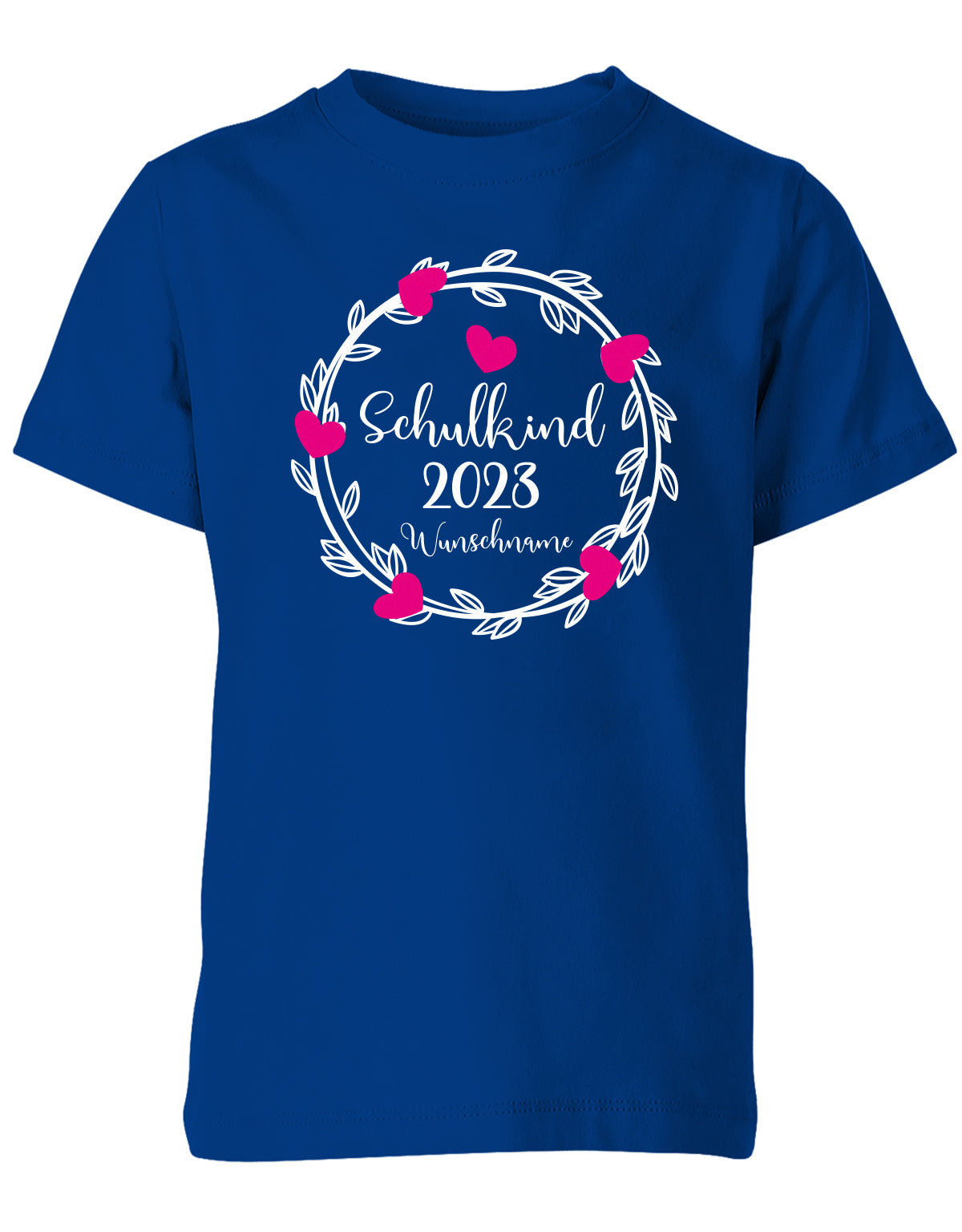Schulkind 2023 Blumen Herzchen mit Name - Einschulung - Kinder T-Shirt Royalblau