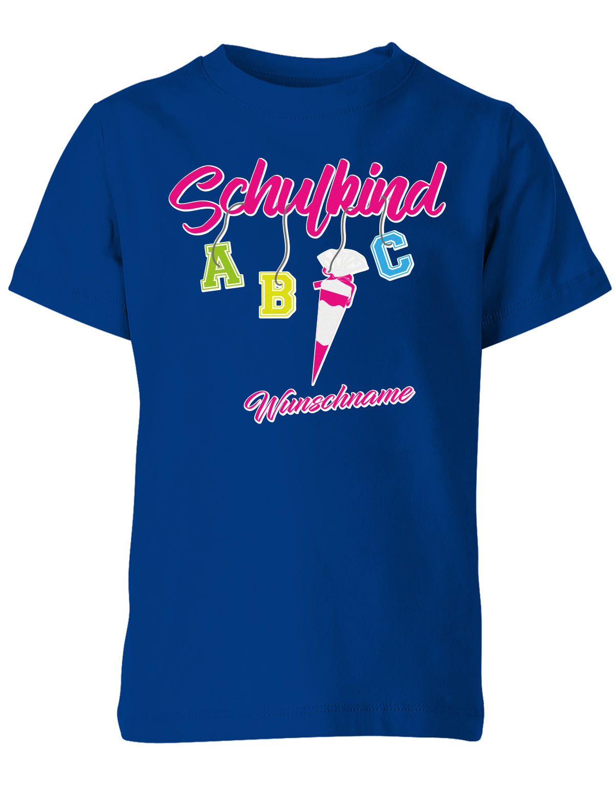 Schulkind ABC Schultüte Wunschname Blau oder Pink Einschulung Kinder T-Shirt Royalblau Pink