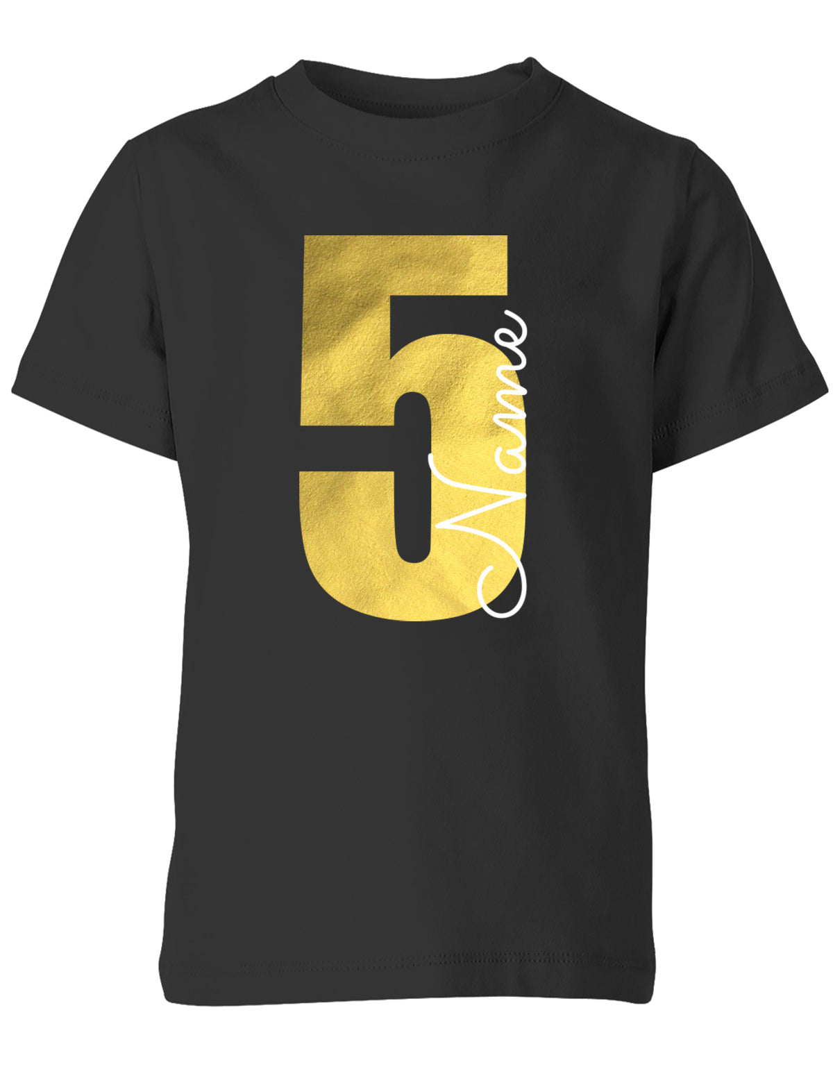 Geburtstags T-Shirt 5 Jahre Junge und Mädchen Goldene 5 mit Namen SChwarz
