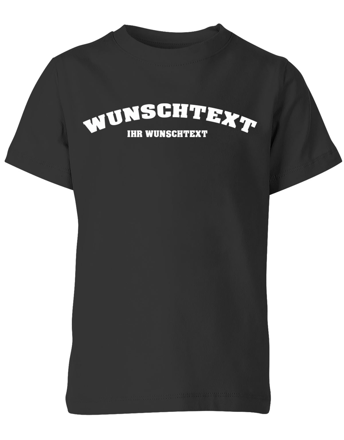 Kinder Tshirt mit Wunschtext.  Abgerundeter Text im Collage-Style. Schwarz