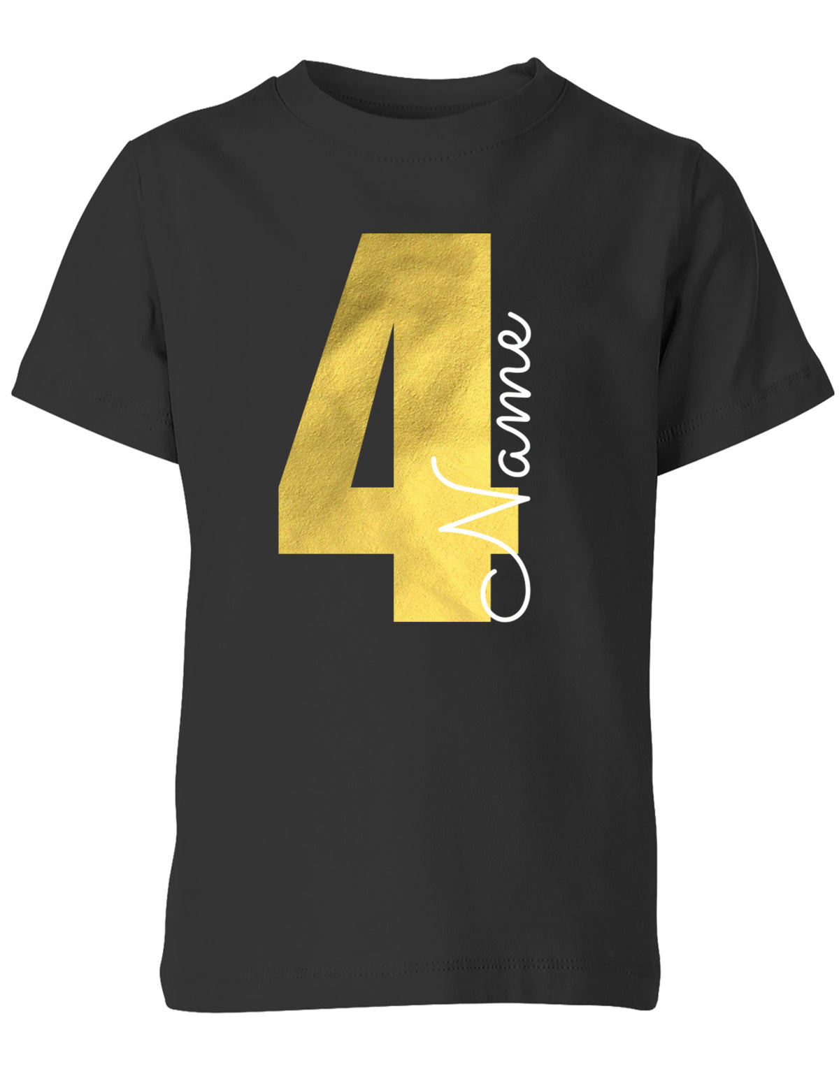 Geburtstags T-Shirt 4 Jahre Junge und Mädchen Goldene 4 mit Namen Schwarz