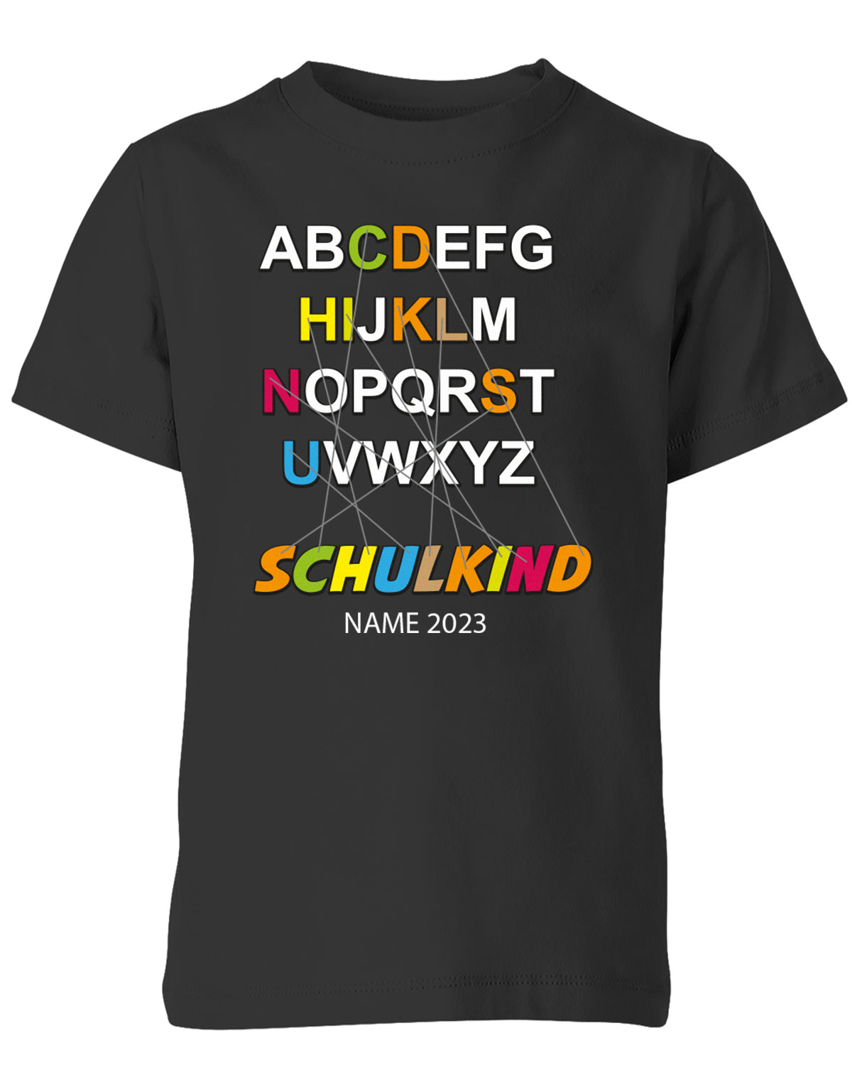 Schulkind Alphabet ABC mit Name - Einschulung T-Shirt Schwarz