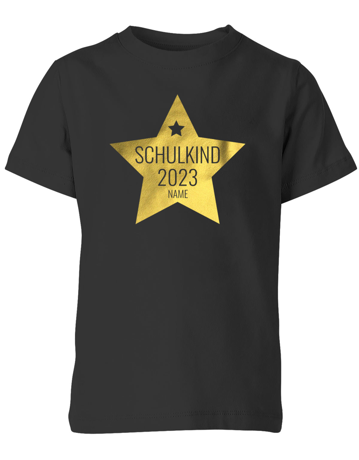 Goldener Stern Schulkind 2023 mit Name -Einschulung T-Shirt Schwarz