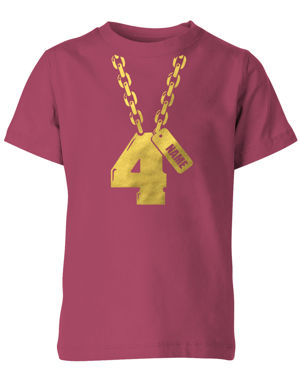 Geburtstags T-Shirt 4 Jahre Junge und Mädchen Goldene Kette 4 mit Name